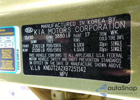 2011 Kia Soul + из США, поврежденный, VIN KNDJT2A2XB7251142